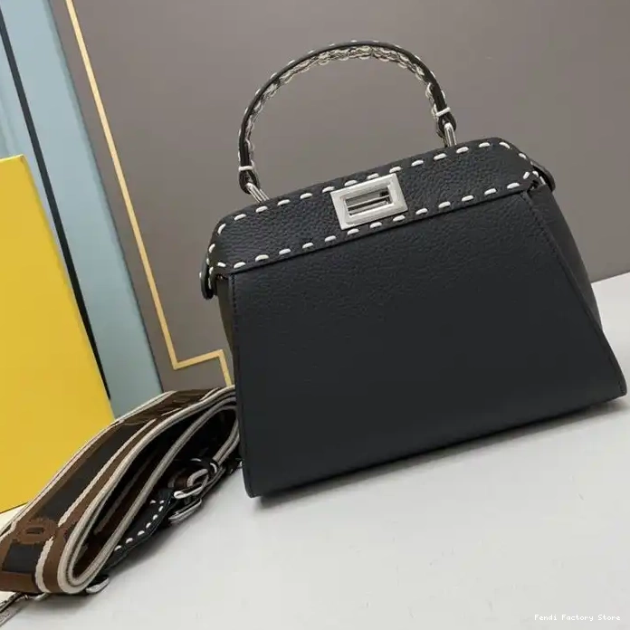 Cheap Fendi Calf Bag Black Stitching In Leather Peekaboo Mini Iconic 0223