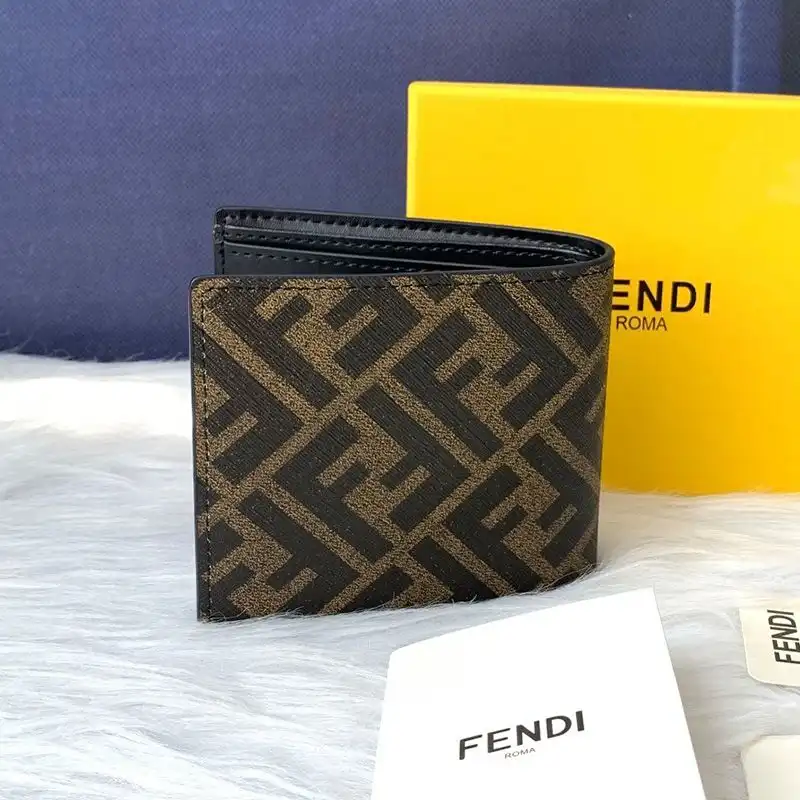 Cheap Fendi Bi-fold Wallet In FF Motif Fabric Brown Red 0206