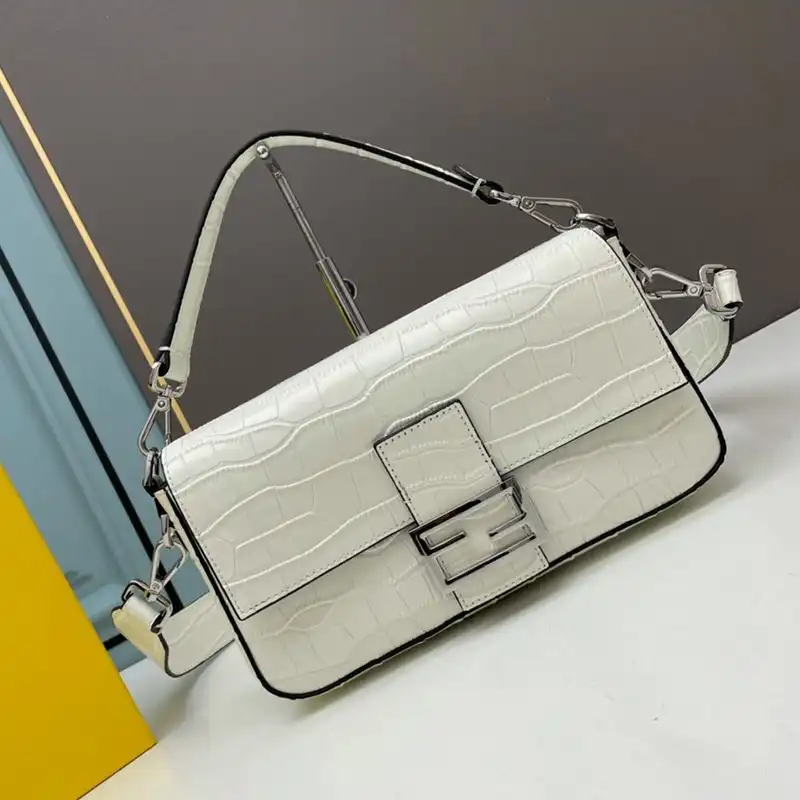 Cheap Fendi Medium Baguette Bag In Crocodile Leather White 0204