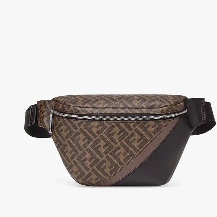 Affordable FF Fendi Fabric In Brown Motif Coffee Belt Bag 0213