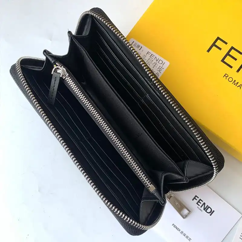 Affordable Fendi Zip Around Wallet In FF Motif Fabric Brown Red 0201