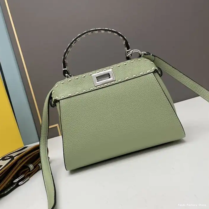 Affordable Iconic Green In Bag Stitching Fendi Peekaboo Calf Leather Mini 0218