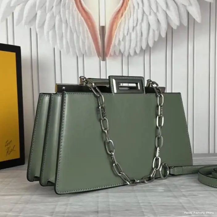 Affordable Cut Leather In Fendi Peekaboo Bag Calf Green Medium 0222