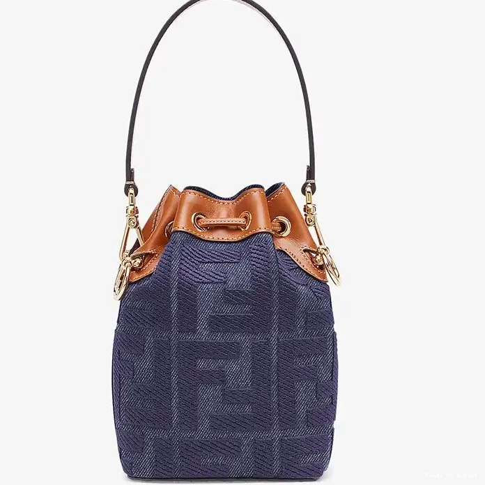 Affordable Blue Mini Fendi Tresor Bag Canvas Bucket Motif FF In Mon 0209