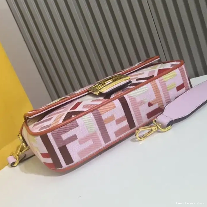 Affordable Bag Fendi FF Multi Baguette Motif Pink Medium In Canvas 0224