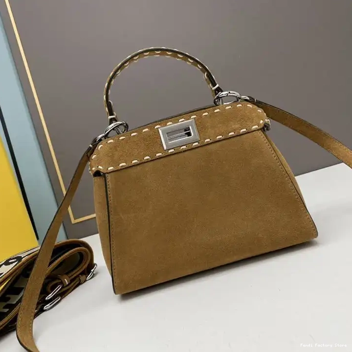 Affordable Iconic Mini In Peekaboo Stitching Bag Fendi Suede Brown 0225