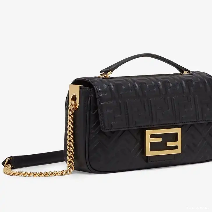 Cheap FF Fendi In Bag Black Baguette Leather Nappa Motif Midi Chain 0225