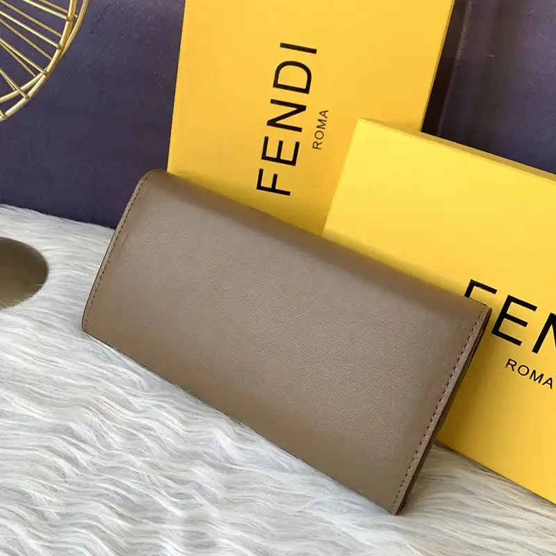 Affordable Fendi FF Continental Wallet In Calf Leather Grey 0201