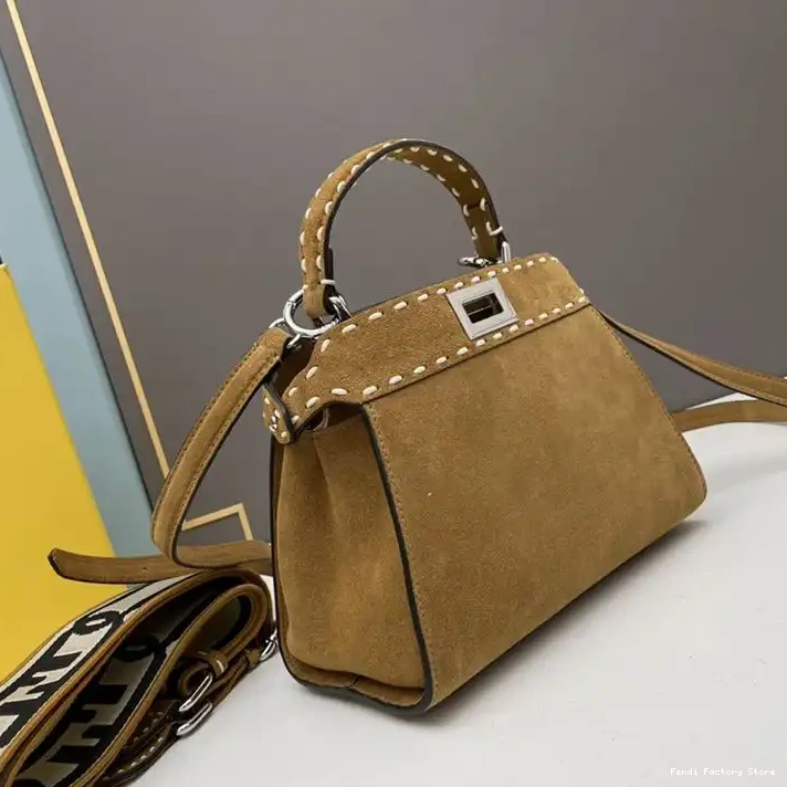 Cheap Suede Bag Fendi Brown Peekaboo Mini Stitching In Iconic 0211