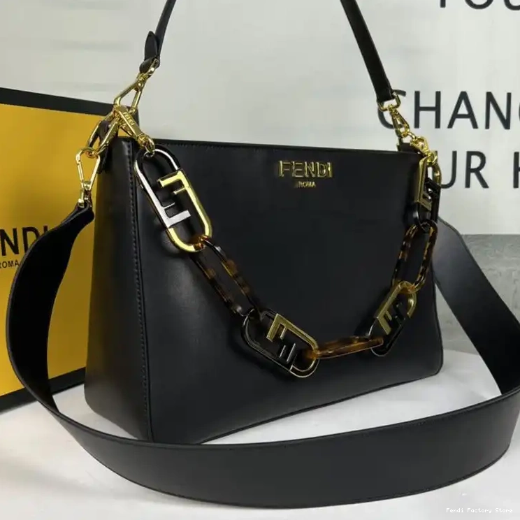 Cheap Calf Black Bag Leather Shoulder Zip O'Lock Fendi In 0212