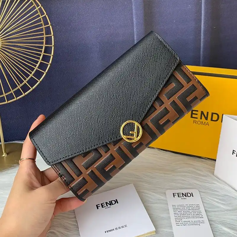 Cheap F is Fendi Continental Wallet In FF Motif Calf Leather Brown Black 0201