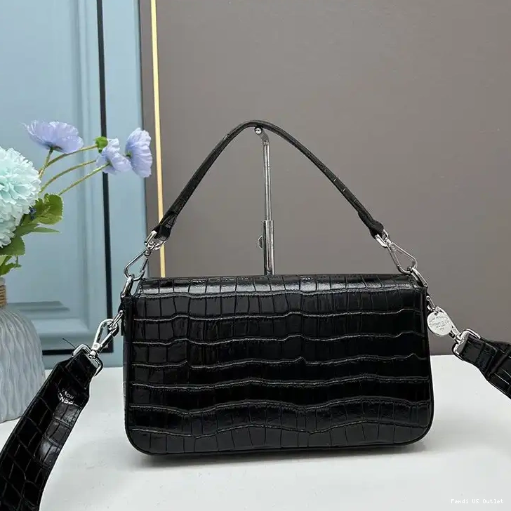 Cheap Bag Medium Re-Edition Leather Black Baguette Crocodile In Fendi 0221