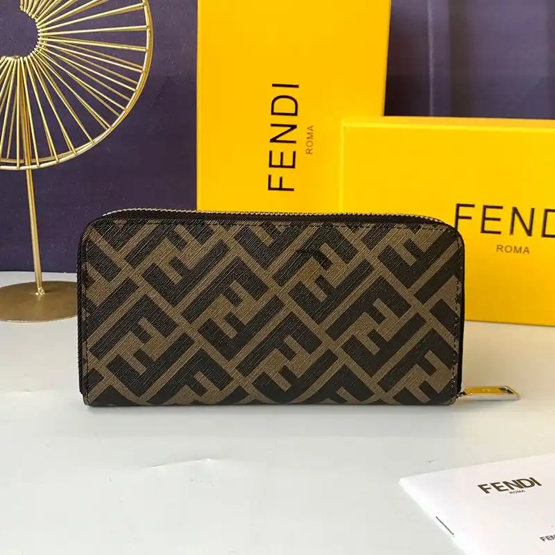 Cheap Fendi Zip Around Wallet In FF Motif Fabric Brown Coffee 0201