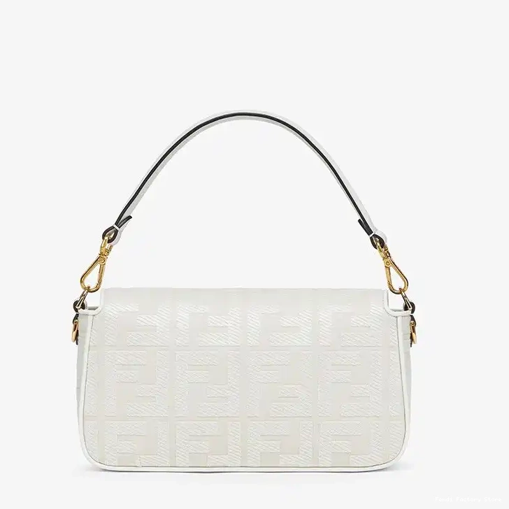 Affordable FF Medium Canvas Laser Motif White with In Bag Fendi Cut Baguette Strap 0218