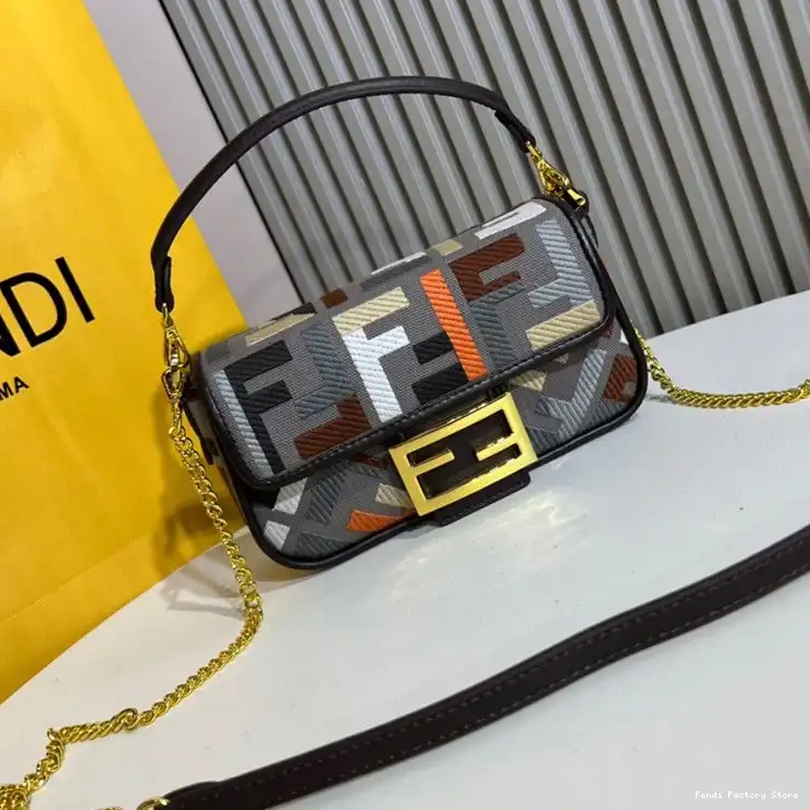 Cheap Motif Fendi Multi Canvas FF Baguette In Bag Mini Grey 0225