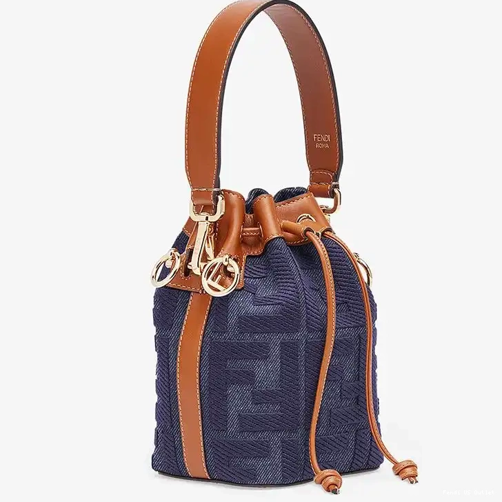 Affordable Blue Mini Fendi Tresor Bag Canvas Bucket Motif FF In Mon 0209