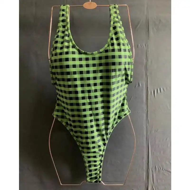 Cheap Fendi Reversible Swimsuit Women Checkered FF Motif Lycra Green Brown 0203