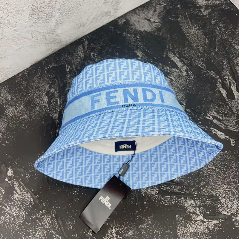 Cheap Fendi Bucket Hat In Fendi Roma and FF Motif Cotton Blue 0205