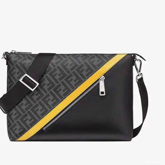 Affordable Slim Black Motif Bag Messenger Fendi In FF Fabric 0223