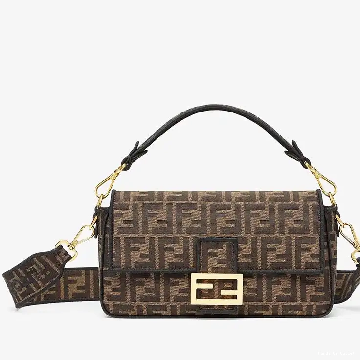 Affordable FF Fendi Fabric Baguette Medium Bag Brown In Motif 0210