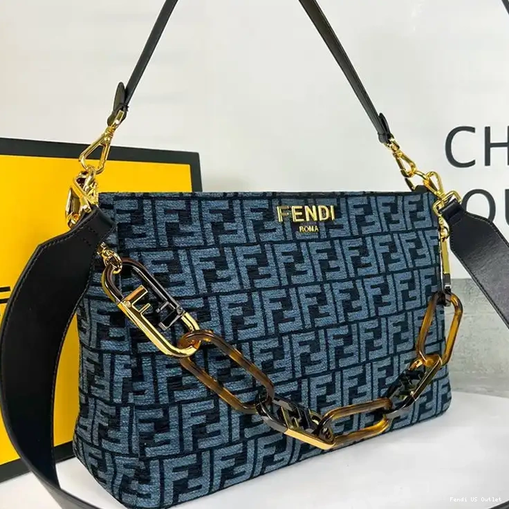 Affordable Fendi Fabric O'Lock Blue Tapestry Bag Zip FF Shoulder In 0212