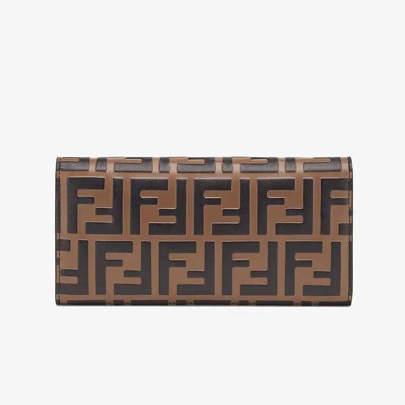 Cheap F is Fendi Chain Wallet In FF Motif Calf Leather Brown 0201