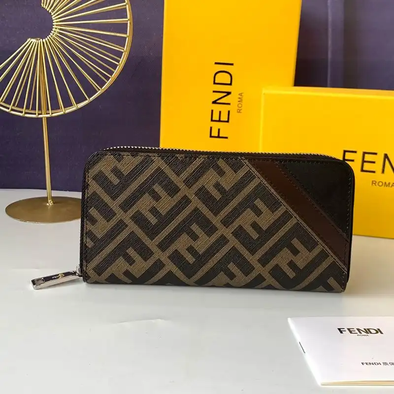 Cheap Fendi Zip Around Wallet In FF Motif Fabric Brown Coffee 0201