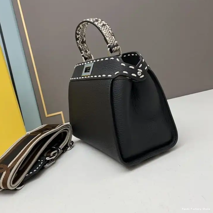 Cheap Fendi Calf Bag Black Stitching In Leather Peekaboo Mini Iconic 0223