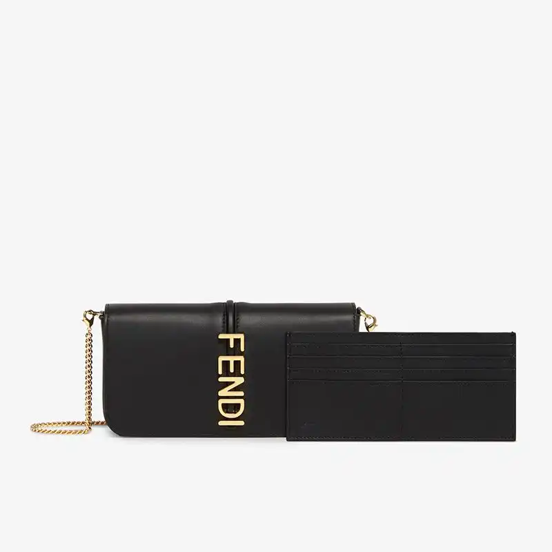 Cheap Fendi Fendigraphy Wallet with Chain In Calf Leather Black 0206