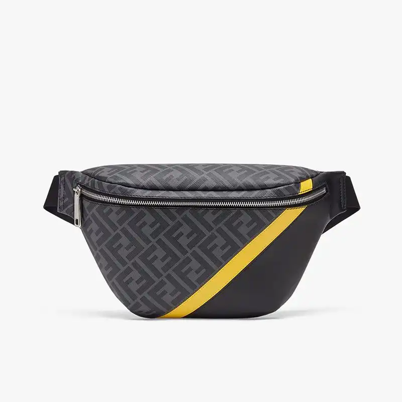 Affordable Fendi Belt Bag In FF Motif Fabric Black Yellow 0204