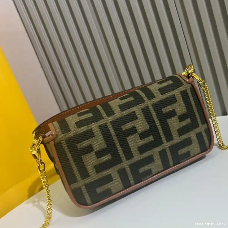 Cheap Baguette Mini Motif Green Canvas FF Fendi Bag In 0226