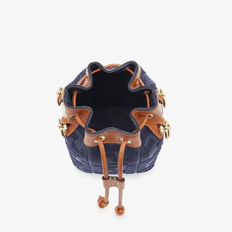 Affordable Blue Mini Fendi Tresor Bag Canvas Bucket Motif FF In Mon 0209