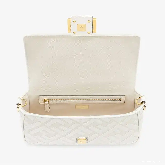 Affordable FF Medium Canvas Laser Motif White with In Bag Fendi Cut Baguette Strap 0218