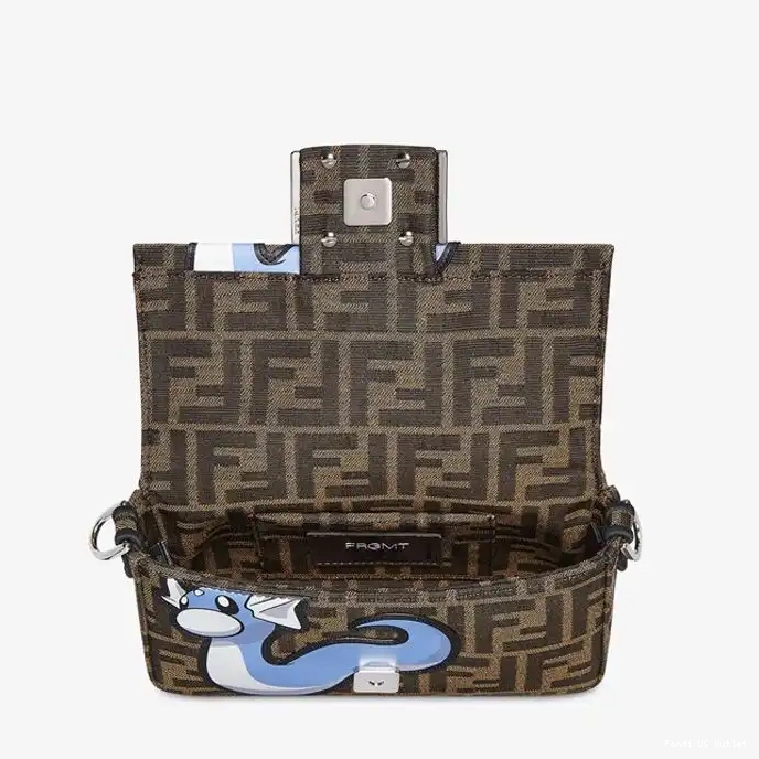 Cheap Dragon Fabric Pokmon In Blue Brown Baguette Fendi FF Bag Motif Mini 0211