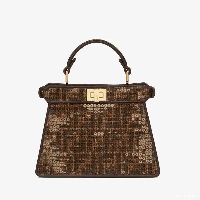 Affordable Sequins ISeeU Peekaboo FF Motif Fabric In Petite with Fendi Brown Bag 0209