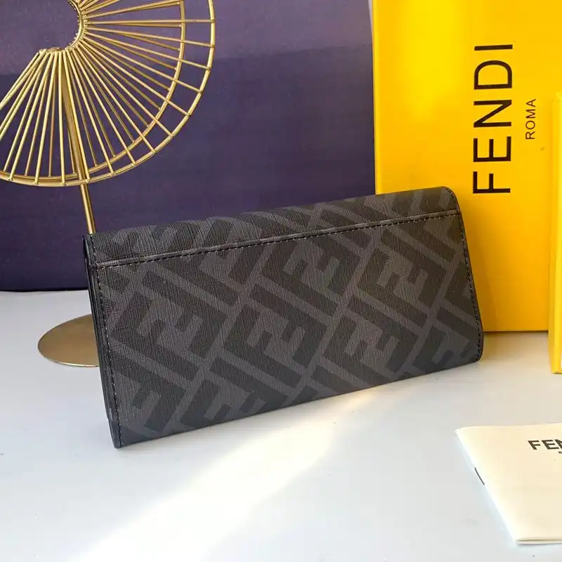 Affordable Fendi Continental Wallet In FF Motif Fabric Black 0206