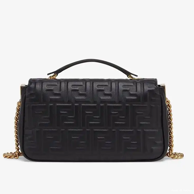 Cheap FF Fendi In Bag Black Baguette Leather Nappa Motif Midi Chain 0225