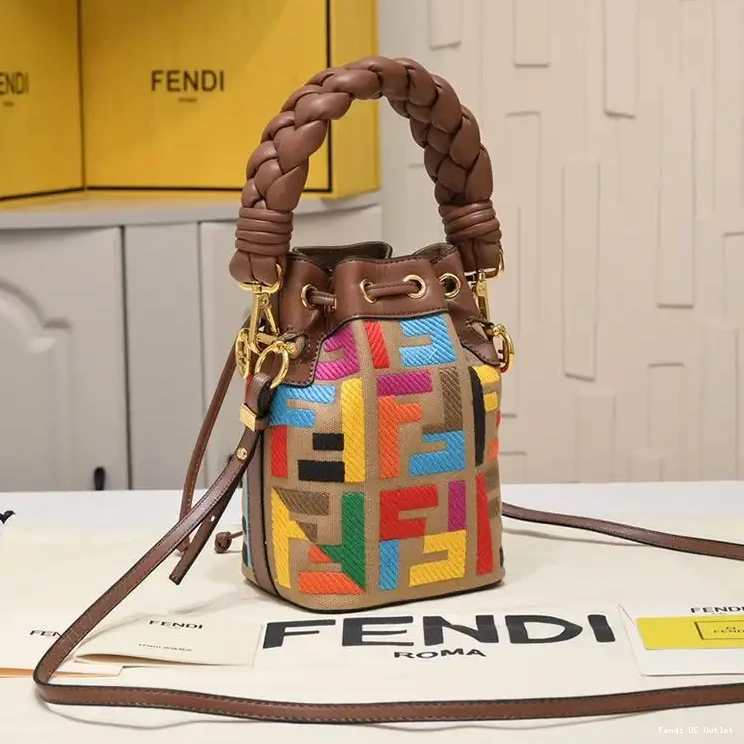 Cheap In Bag Motif Brown with Woven Mini FF Tresor Bucket Fendi Handle Mon Canvas 0215