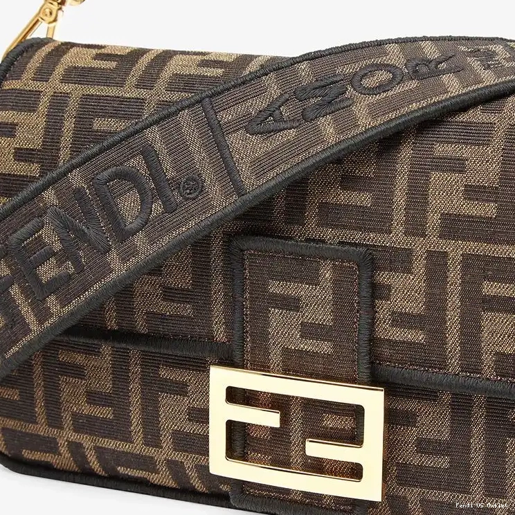 Affordable FF Fendi Fabric Baguette Medium Bag Brown In Motif 0210