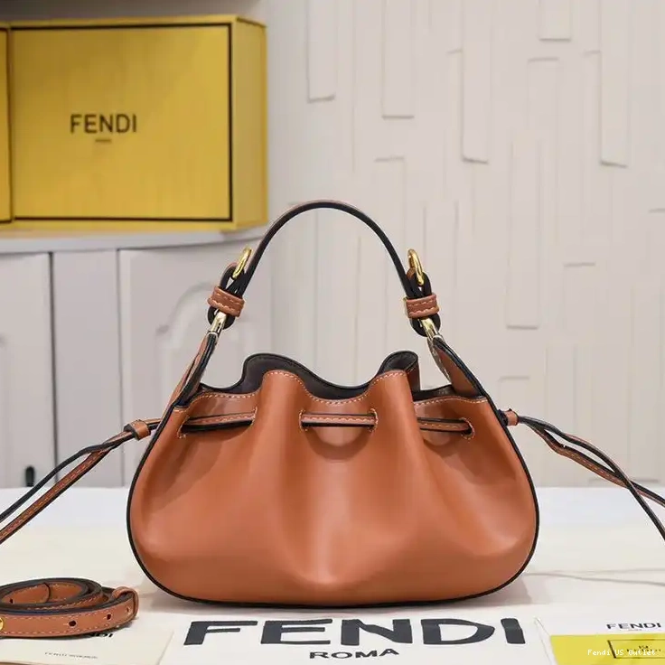 Cheap Leather Bag Mini Fendi Bucket In Calf Pomodorino Brown 0215