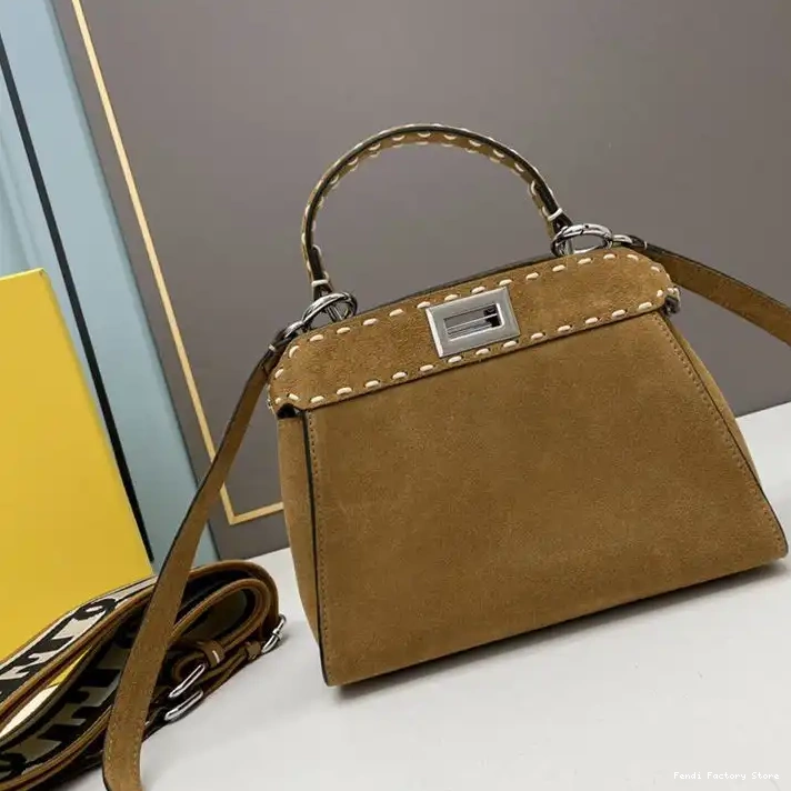 Cheap Suede Bag Fendi Brown Peekaboo Mini Stitching In Iconic 0211