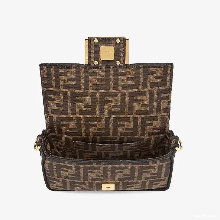 Cheap Baguette Fendi FF In Motif Brown Fabric Mini Bag 0224