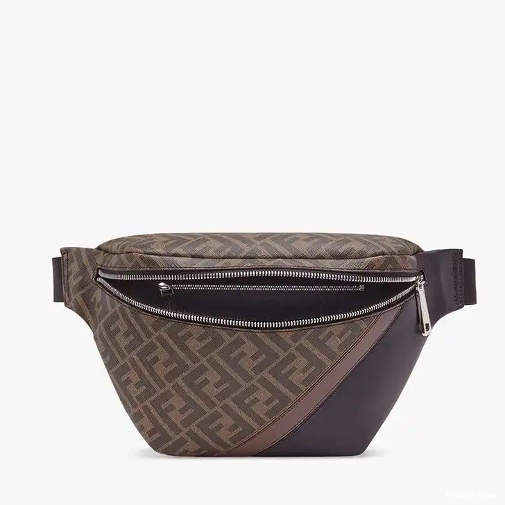 Affordable FF Fendi Fabric In Brown Motif Coffee Belt Bag 0213