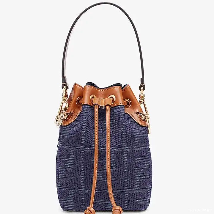 Affordable Blue Mini Fendi Tresor Bag Canvas Bucket Motif FF In Mon 0209