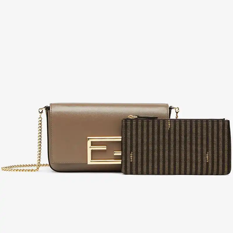 Affordable Fendi FF Wallet On Chain With Pouches In Calf Leather Grey 0206