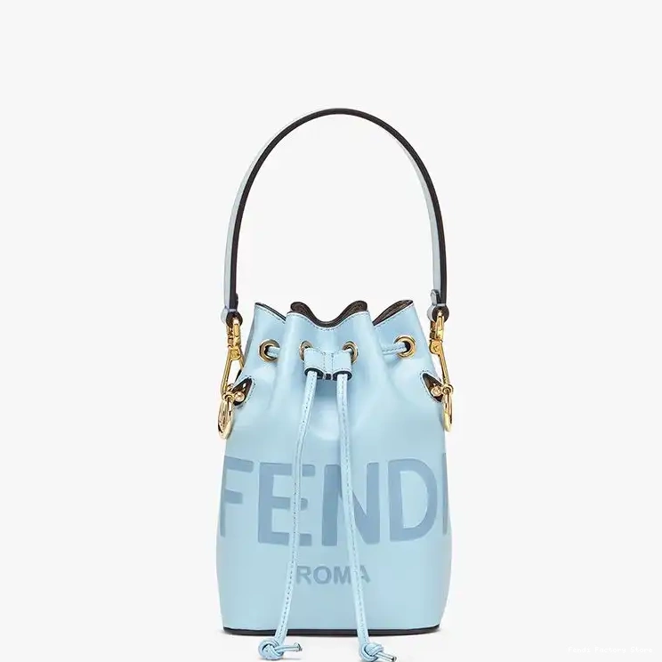 Affordable Leather Tresor ROMA Fendi Mini In Bucket Mon Bag Sky Calf Blue Logo 0219