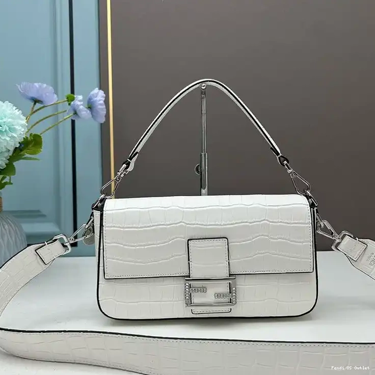 Cheap Baguette White Crocodile Re-Edition In Fendi Bag Leather Medium 0227