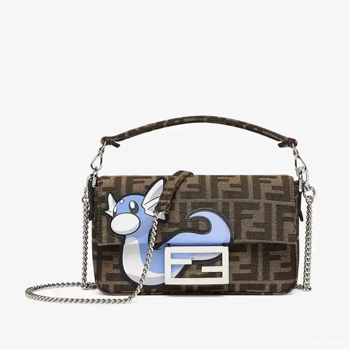 Affordable Baguette Motif Bag Mini Fendi Fabric Brown FF Pokmon Dragon Blue In 0226