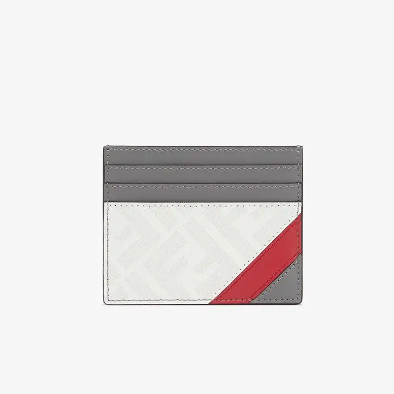 Affordable Fendi Card Holder In FF Motif Fabric White Red 0201