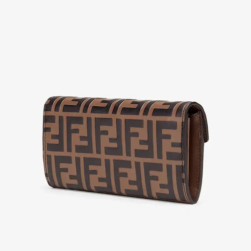 Affordable F is Fendi Continental Wallet In FF Motif Calf Leather Brown 0206